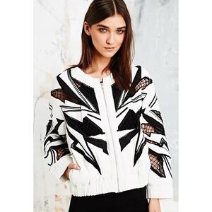 Women's IRO Dontae Black Purple Mesh Leather Crochet Bomber Jacket Coat Small